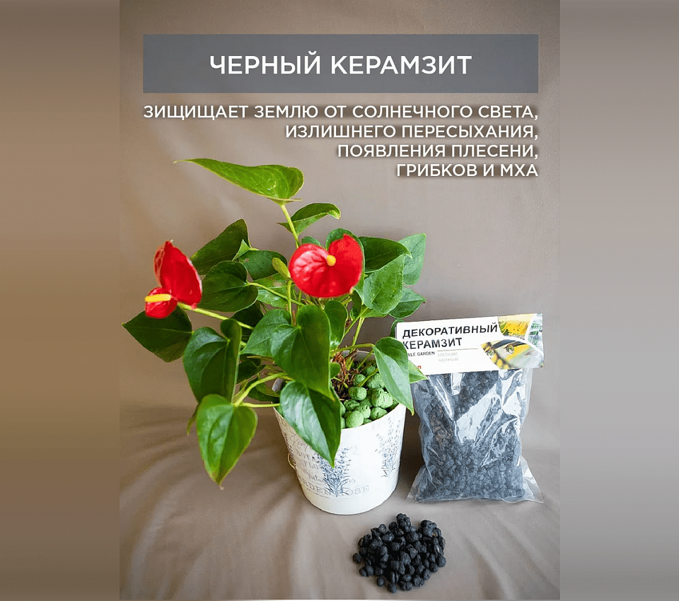 Декоративный мелкий керамзит черного цвета — фото 2